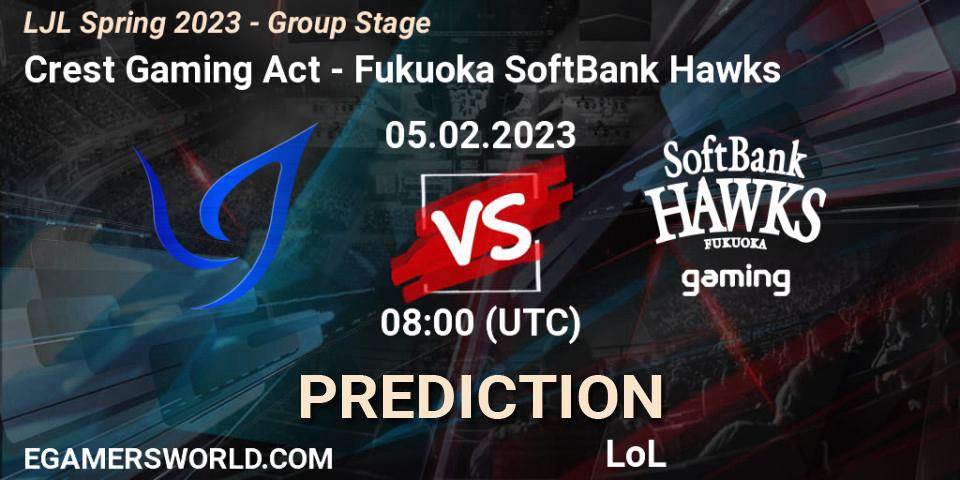 Crest Gaming Act contre Fukuoka SoftBank Hawks : prédiction de match. 05.02.23. LoL, LJL Spring 2023 - Group Stage