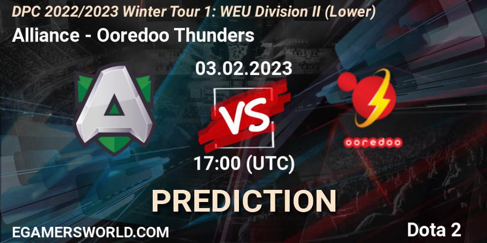 Alliance contre Ooredoo Thunders : prédiction de match. 03.02.23. Dota 2, DPC 2022/2023 Winter Tour 1: WEU Division II (Lower)