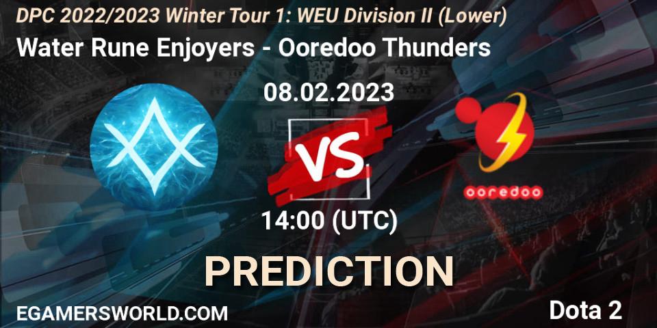 Water Rune Enjoyers contre Ooredoo Thunders : prédiction de match. 08.02.23. Dota 2, DPC 2022/2023 Winter Tour 1: WEU Division II (Lower)
