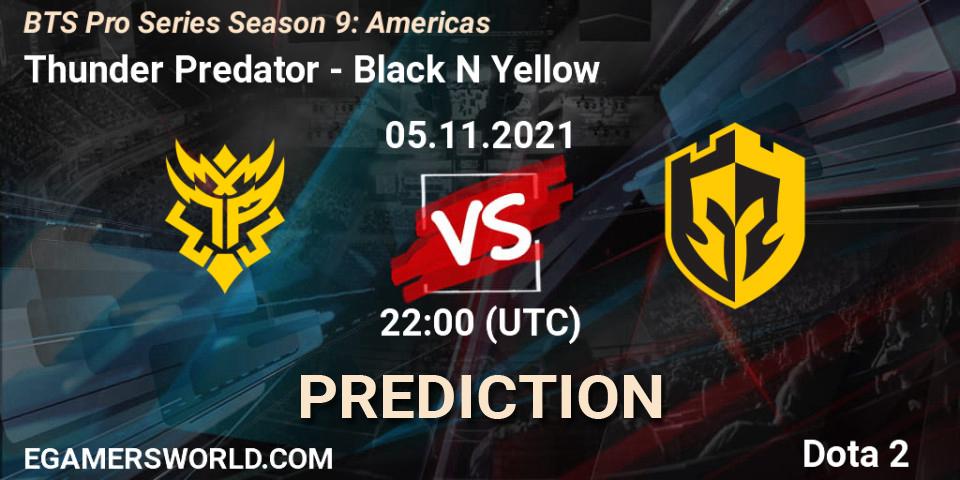 Thunder Predator contre Black N Yellow : prédiction de match. 06.11.21. Dota 2, BTS Pro Series Season 9: Americas