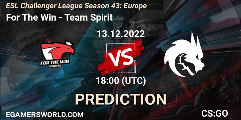 For The Win contre Team Spirit : prédiction de match. 13.12.22. CS2 (CS:GO), ESL Challenger League Season 43: Europe