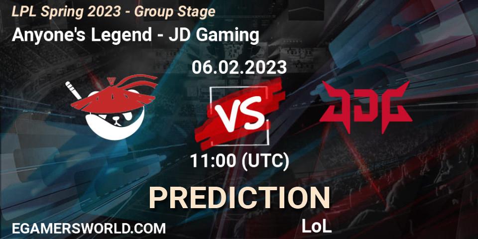 Anyone's Legend contre JD Gaming : prédiction de match. 06.02.23. LoL, LPL Spring 2023 - Group Stage
