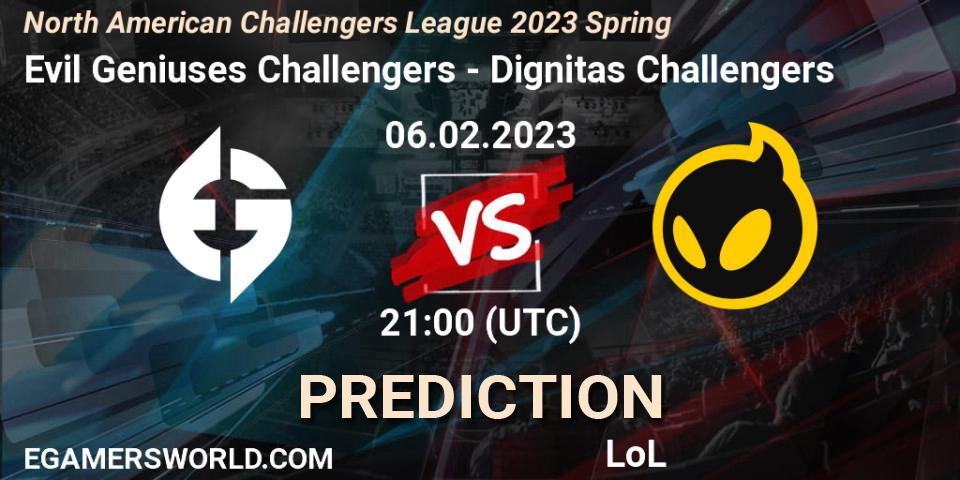 Evil Geniuses Challengers contre Dignitas Challengers : prédiction de match. 06.02.23. LoL, NACL 2023 Spring - Group Stage