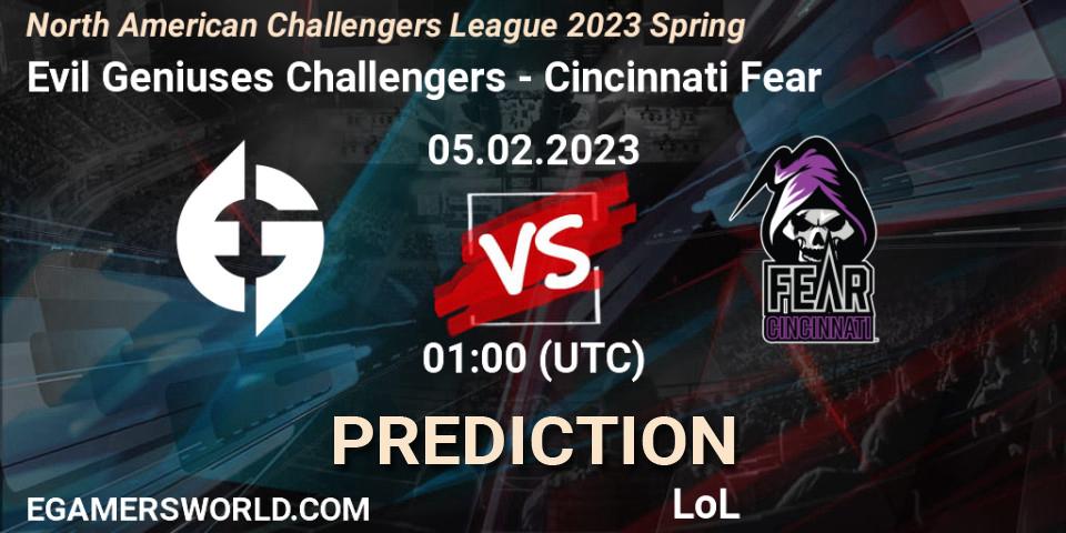 Evil Geniuses Challengers contre Cincinnati Fear : prédiction de match. 05.02.23. LoL, NACL 2023 Spring - Group Stage