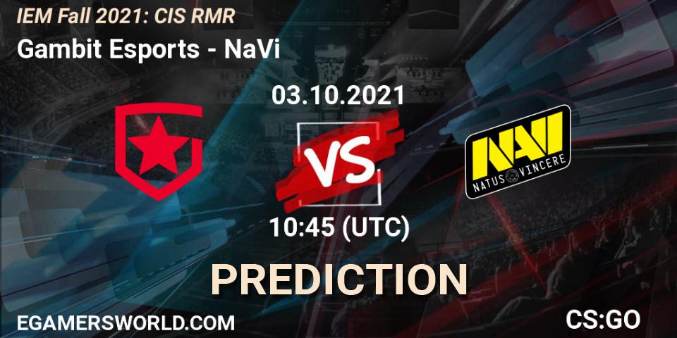 Gambit Esports contre NaVi : prédiction de match. 03.10.21. CS2 (CS:GO), IEM Fall 2021: CIS RMR