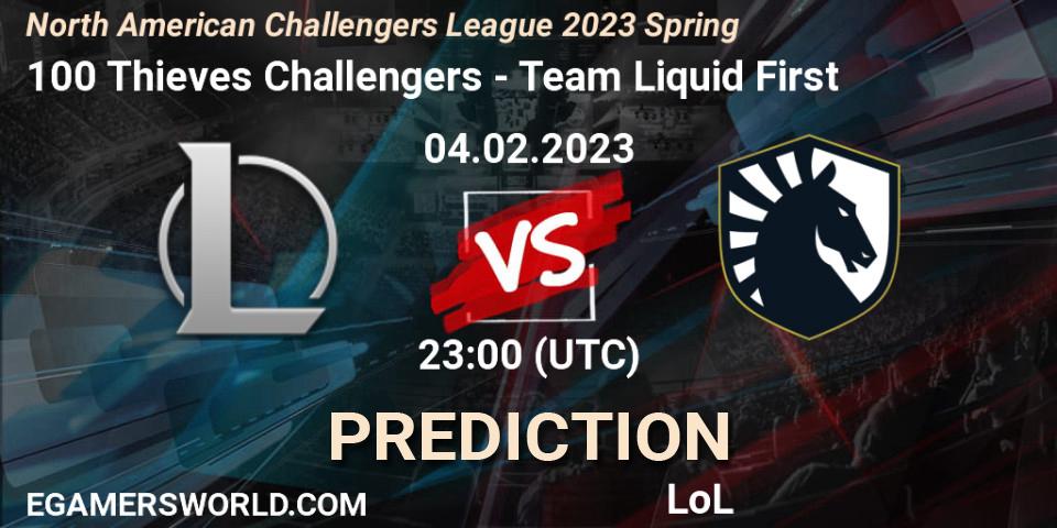 100 Thieves Challengers contre Team Liquid First : prédiction de match. 04.02.23. LoL, NACL 2023 Spring - Group Stage