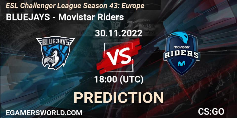 BLUEJAYS contre Movistar Riders : prédiction de match. 28.11.22. CS2 (CS:GO), ESL Challenger League Season 43: Europe