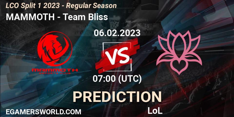 MAMMOTH contre Team Bliss : prédiction de match. 06.02.23. LoL, LCO Split 1 2023 - Regular Season