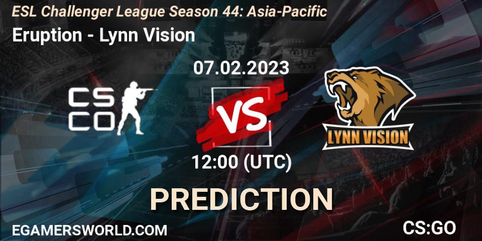 Eruption contre Lynn Vision : prédiction de match. 07.02.23. CS2 (CS:GO), ESL Challenger League Season 44: Asia-Pacific