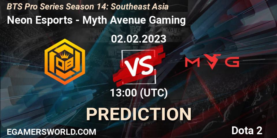 Neon Esports contre Myth Avenue Gaming : prédiction de match. 02.02.23. Dota 2, BTS Pro Series Season 14: Southeast Asia