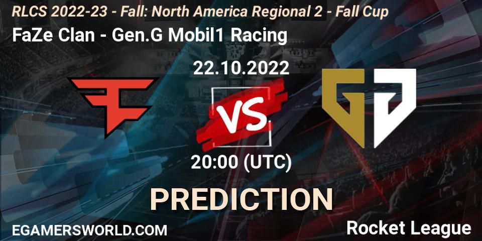 FaZe Clan contre Gen.G Mobil1 Racing : prédiction de match. 22.10.22. Rocket League, RLCS 2022-23 - Fall: North America Regional 2 - Fall Cup