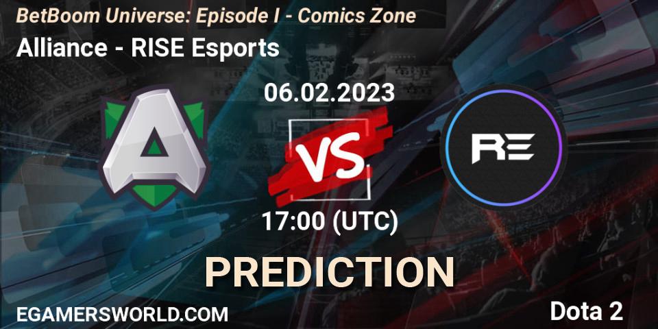 Alliance contre RISE Esports : prédiction de match. 06.02.23. Dota 2, BetBoom Universe: Episode I - Comics Zone