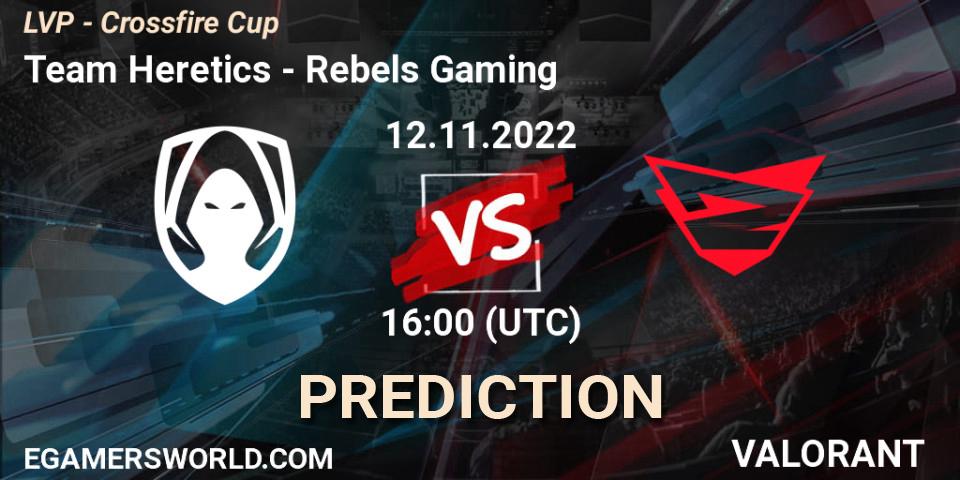 Team Heretics contre Rebels Gaming : prédiction de match. 12.11.22. VALORANT, LVP - Crossfire Cup