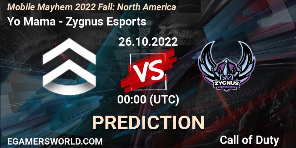 Yo Mama contre Zygnus Esports : prédiction de match. 26.10.22. Call of Duty, Mobile Mayhem 2022 Fall: North America