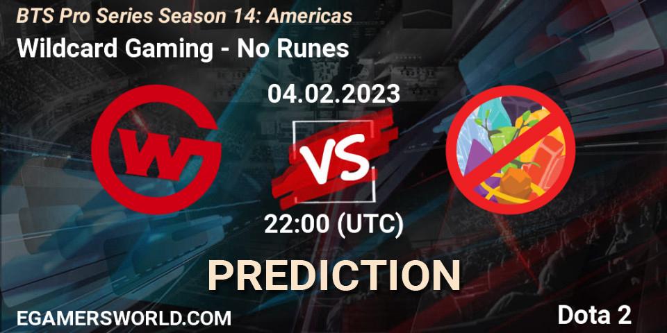 Wildcard Gaming contre No Runes : prédiction de match. 04.02.23. Dota 2, BTS Pro Series Season 14: Americas