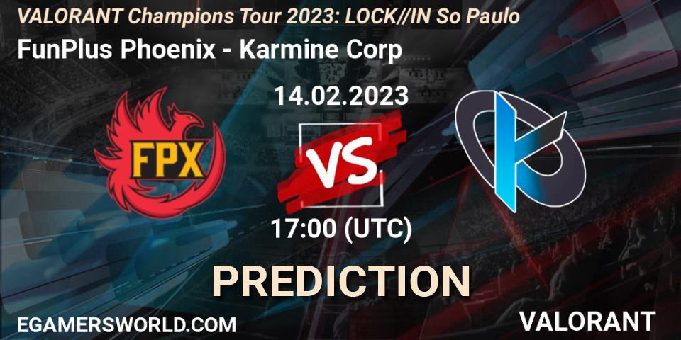 FunPlus Phoenix contre Karmine Corp : prédiction de match. 14.02.23. VALORANT, VALORANT Champions Tour 2023: LOCK//IN São Paulo