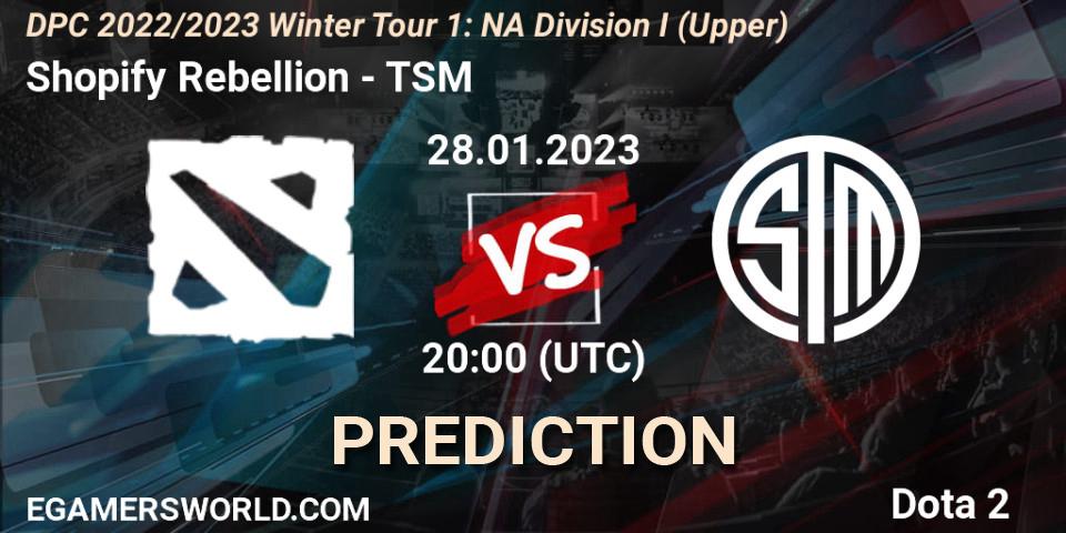 Shopify Rebellion contre TSM : prédiction de match. 28.01.23. Dota 2, DPC 2022/2023 Winter Tour 1: NA Division I (Upper)