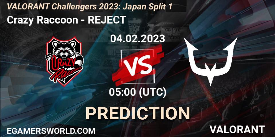 Crazy Raccoon contre REJECT : prédiction de match. 04.02.23. VALORANT, VALORANT Challengers 2023: Japan Split 1