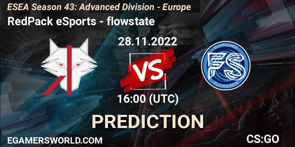RedPack eSports contre flowstate : prédiction de match. 28.11.22. CS2 (CS:GO), ESEA Season 43: Advanced Division - Europe
