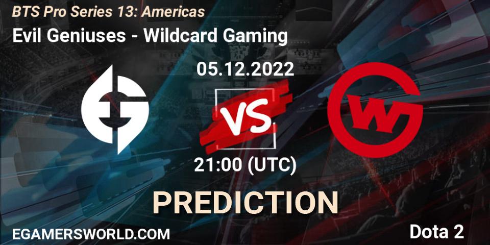 Evil Geniuses contre Wildcard Gaming : prédiction de match. 05.12.22. Dota 2, BTS Pro Series 13: Americas