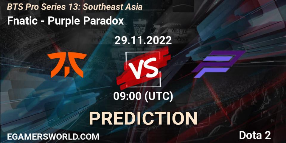 Fnatic contre Purple Paradox : prédiction de match. 29.11.22. Dota 2, BTS Pro Series 13: Southeast Asia