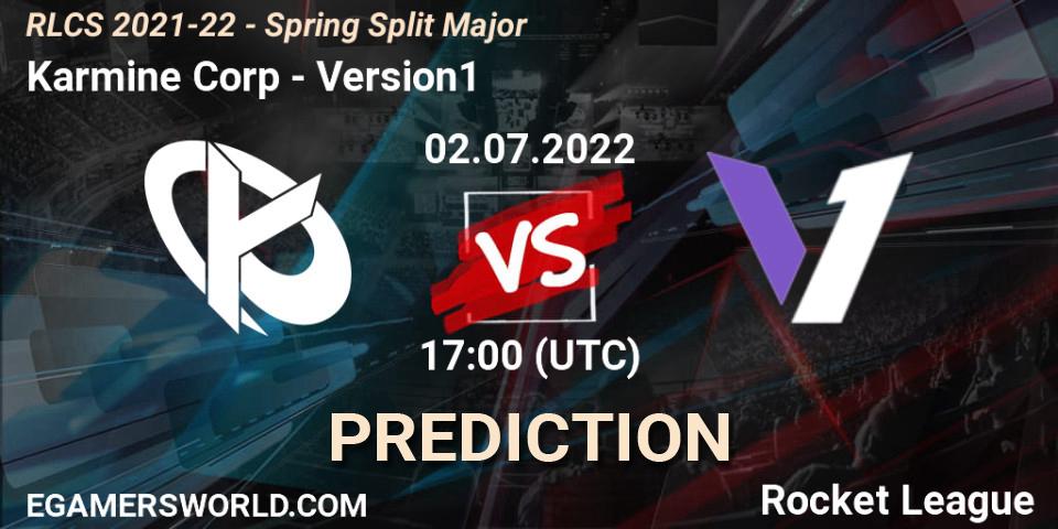 Karmine Corp contre Version1 : prédiction de match. 02.07.22. Rocket League, RLCS 2021-22 - Spring Split Major