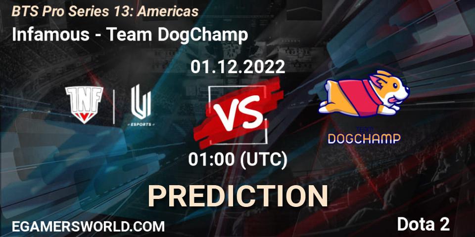 Infamous contre Team DogChamp : prédiction de match. 01.12.22. Dota 2, BTS Pro Series 13: Americas