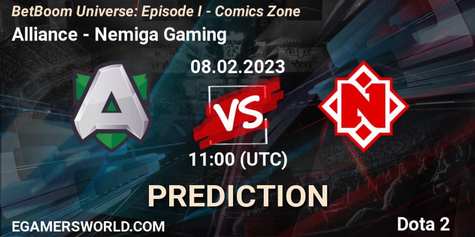 Alliance contre Nemiga Gaming : prédiction de match. 08.02.23. Dota 2, BetBoom Universe: Episode I - Comics Zone