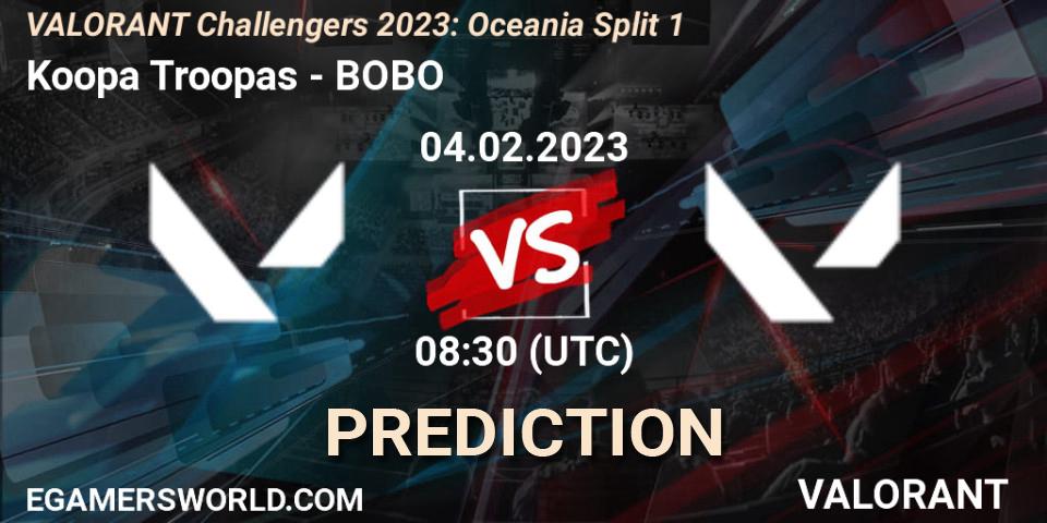 Koopa Troopas contre BOBO : prédiction de match. 04.02.23. VALORANT, VALORANT Challengers 2023: Oceania Split 1