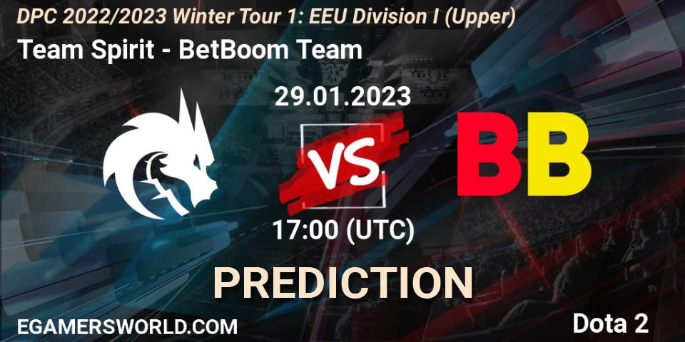Team Spirit contre BetBoom Team : prédiction de match. 29.01.23. Dota 2, DPC 2022/2023 Winter Tour 1: EEU Division I (Upper)