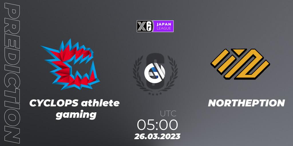 CYCLOPS athlete gaming contre NORTHEPTION : prédiction de match. 26.03.23. Rainbow Six, Japan League 2023 - Stage 1