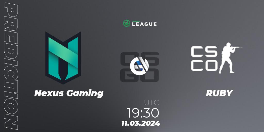 Nexus Gaming contre RUBY : prédiction de match. 11.03.24. CS2 (CS:GO), ESEA Season 48: Advanced Division - Europe