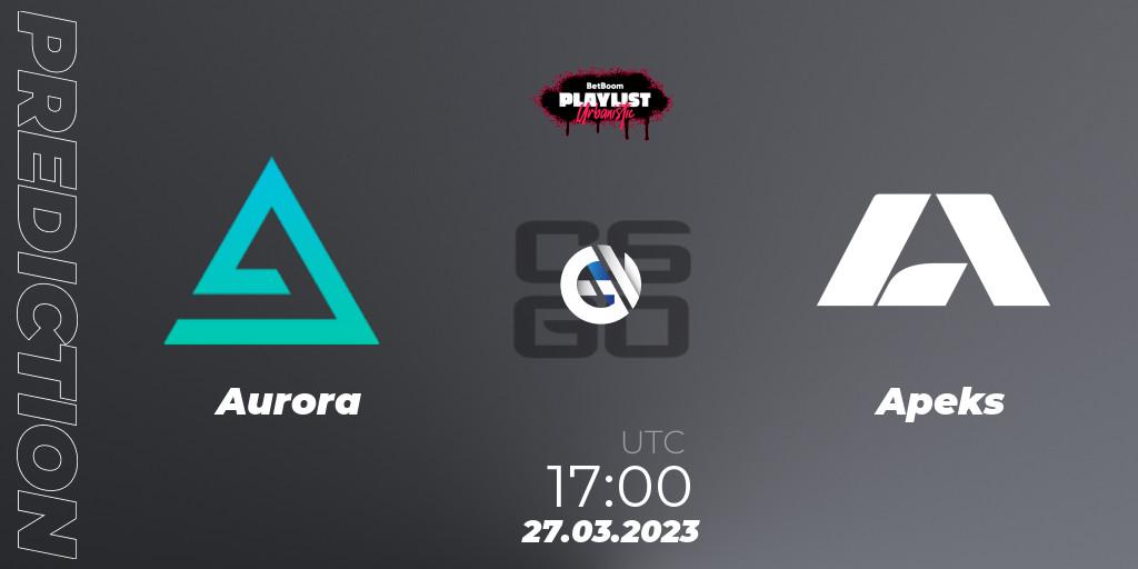 Aurora contre Apeks : prédiction de match. 27.03.23. CS2 (CS:GO), BetBoom Playlist. Urbanistic