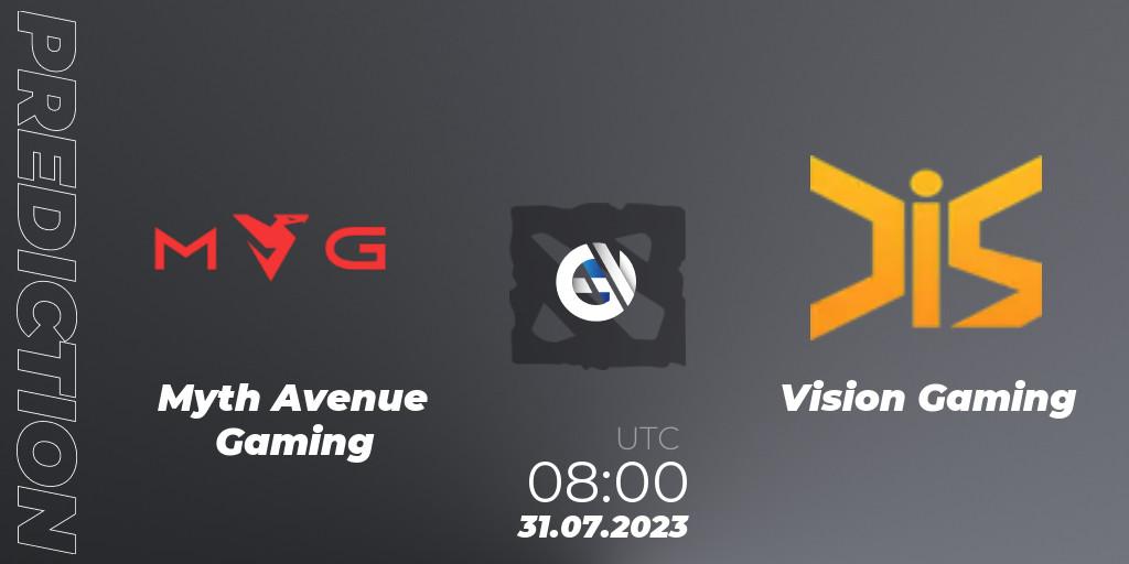 Myth Avenue Gaming contre Vision Gaming : prédiction de match. 31.07.23. Dota 2, 1XPLORE Asia #2