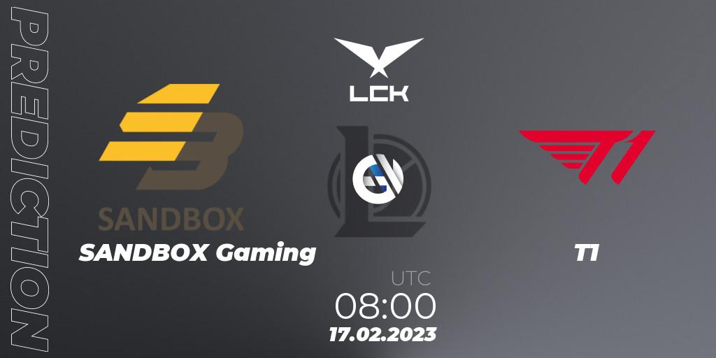 SANDBOX Gaming contre T1 : prédiction de match. 17.02.23. LoL, LCK Spring 2023 - Group Stage
