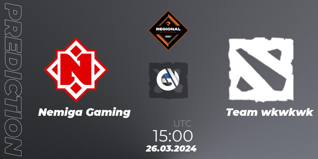 Nemiga Gaming contre Team wkwkwk : prédiction de match. 26.03.24. Dota 2, RES Regional Series: EU #1