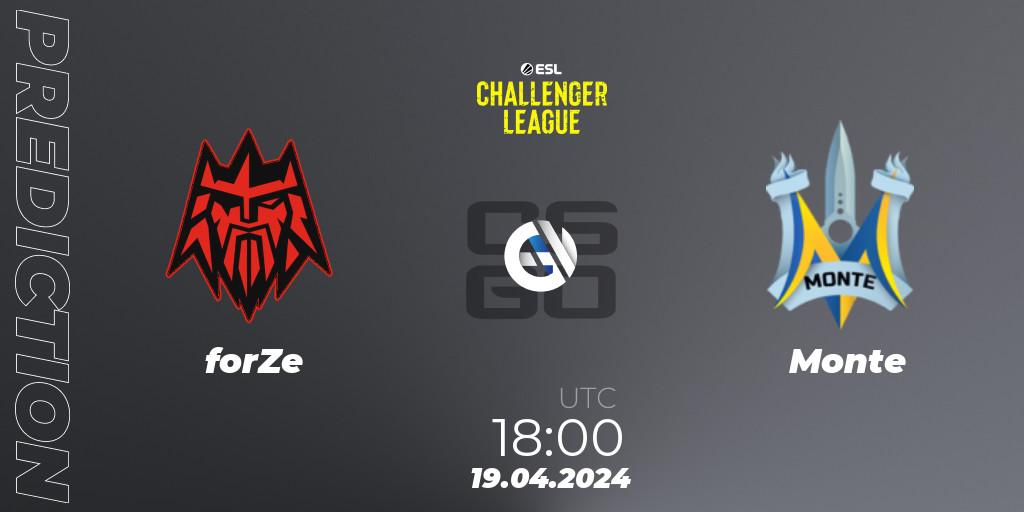 forZe contre Monte : prédiction de match. 19.04.24. CS2 (CS:GO), ESL Challenger League Season 47: Europe