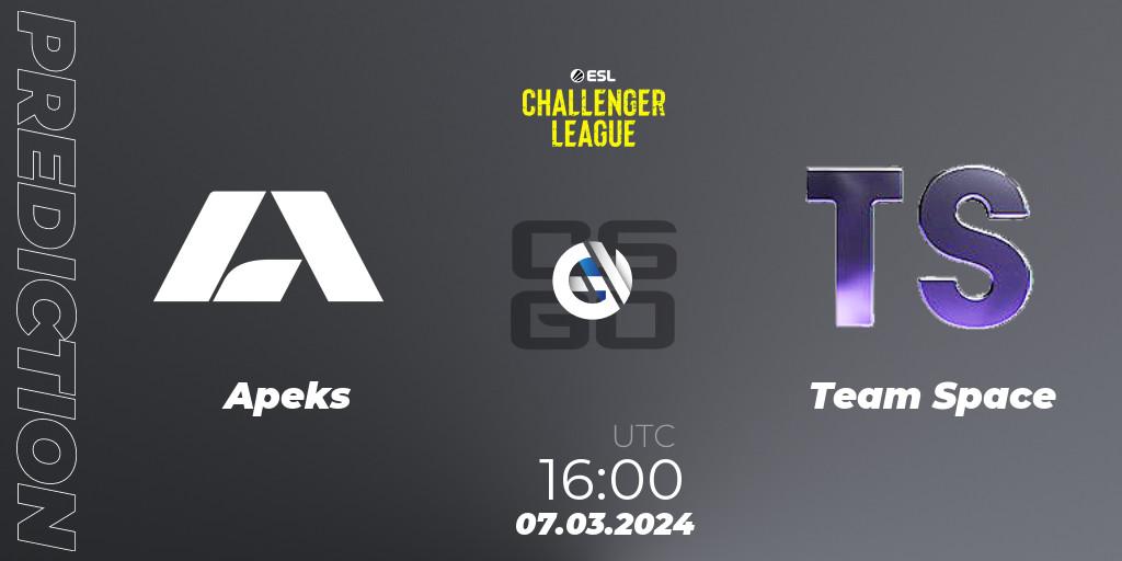 Apeks contre Team Space : prédiction de match. 07.03.24. CS2 (CS:GO), ESL Challenger League Season 47: Europe