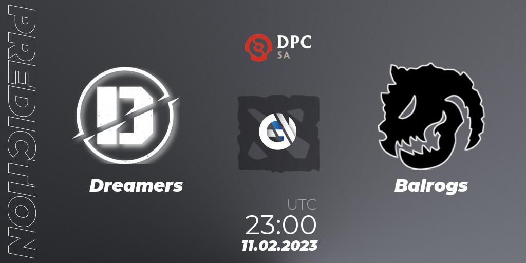 Dreamers contre Balrogs : prédiction de match. 11.02.23. Dota 2, DPC 2022/2023 Winter Tour 1: SA Division II (Lower)